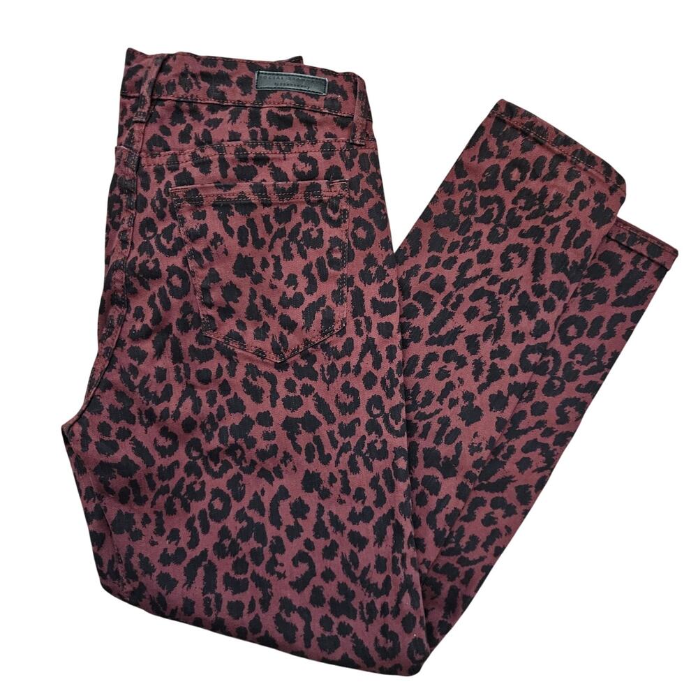 Indie Sleaze Burgundy Leopard Print Skinny Jeans 6 Hipster Witchy Mobwives Y2K